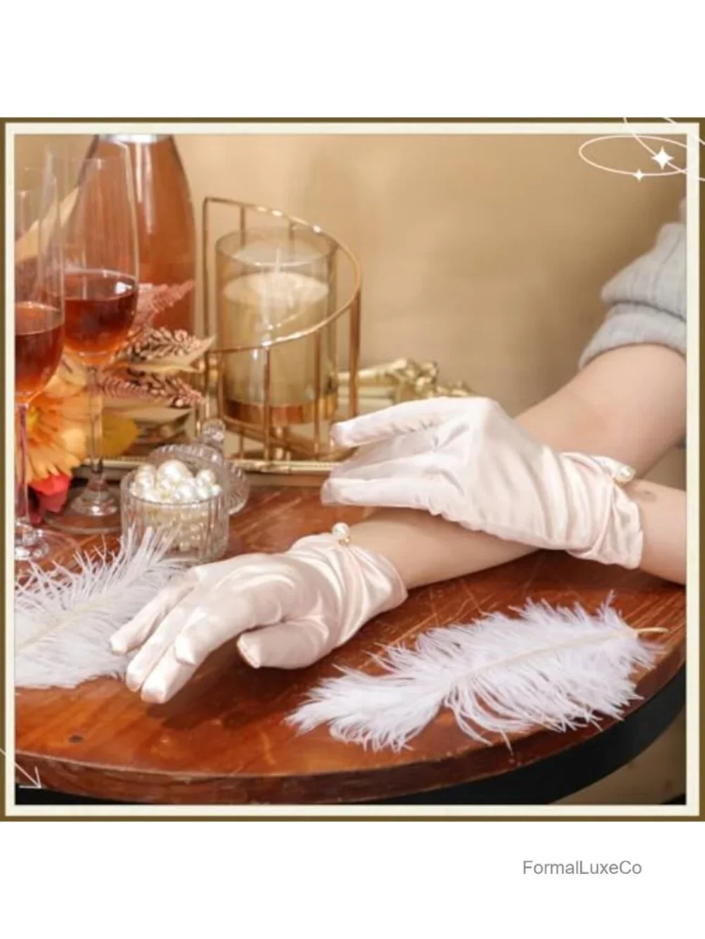 Elegant Satin Gloves with Pearls for Women - 1920s Flapper Party, Wedding,